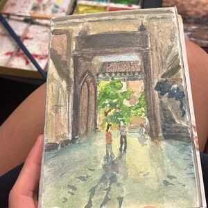 Spanish Seville Cathedral Exit Original Watercolor En Plein Air